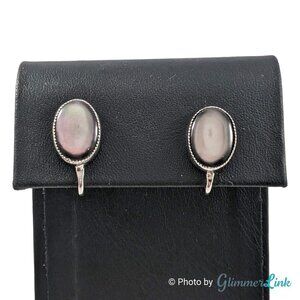 Vintage 12K White Gold Filled Oval Black MOP Abalone Shell Cabochon Screw Back E